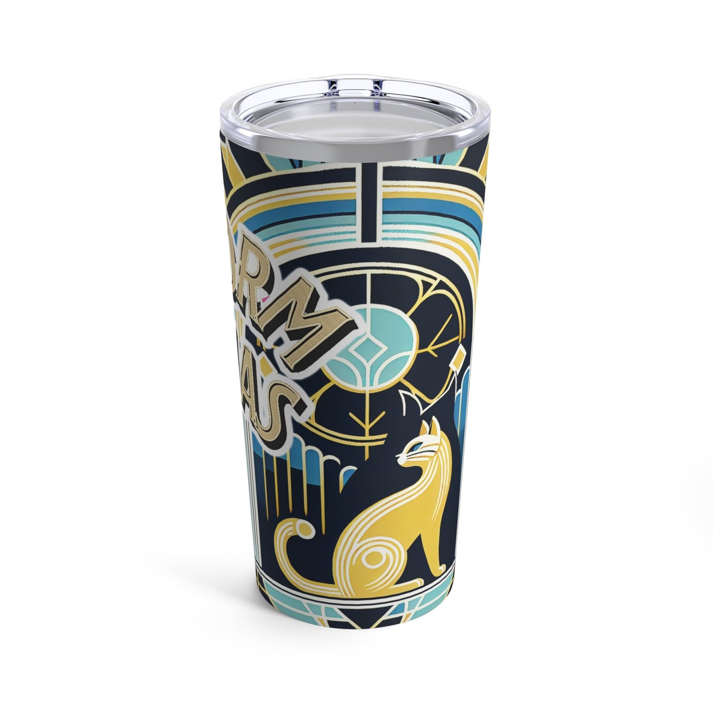 Dorm Divas Empowerment Tumbler with Gold Cat - Art Deco College Student Gift, Tumbler 20oz