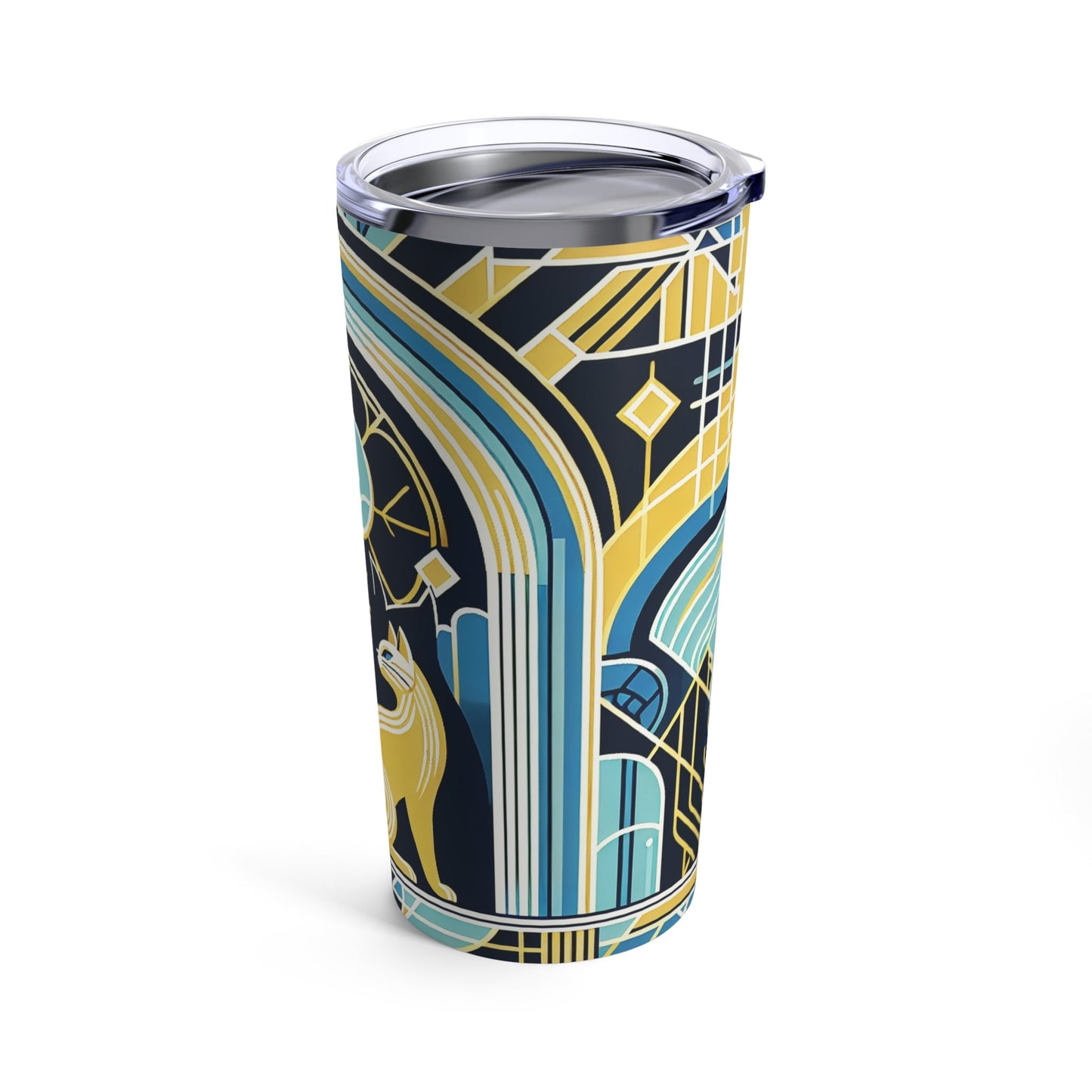 Dorm Divas Empowerment Tumbler with Gold Cat - Art Deco College Student Gift, Tumbler 20oz