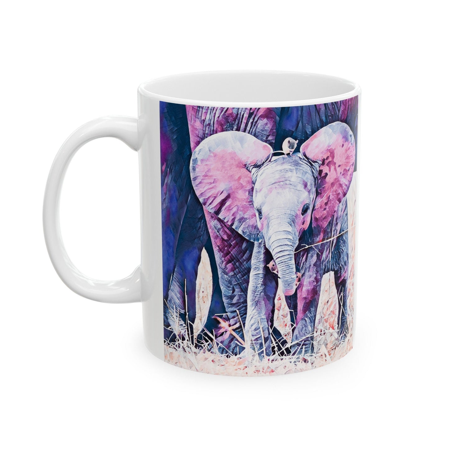 Ella & Mousie Ceramic Mug, (11oz, 15oz), elephant, mice, coffee, cocoa, office, gift,