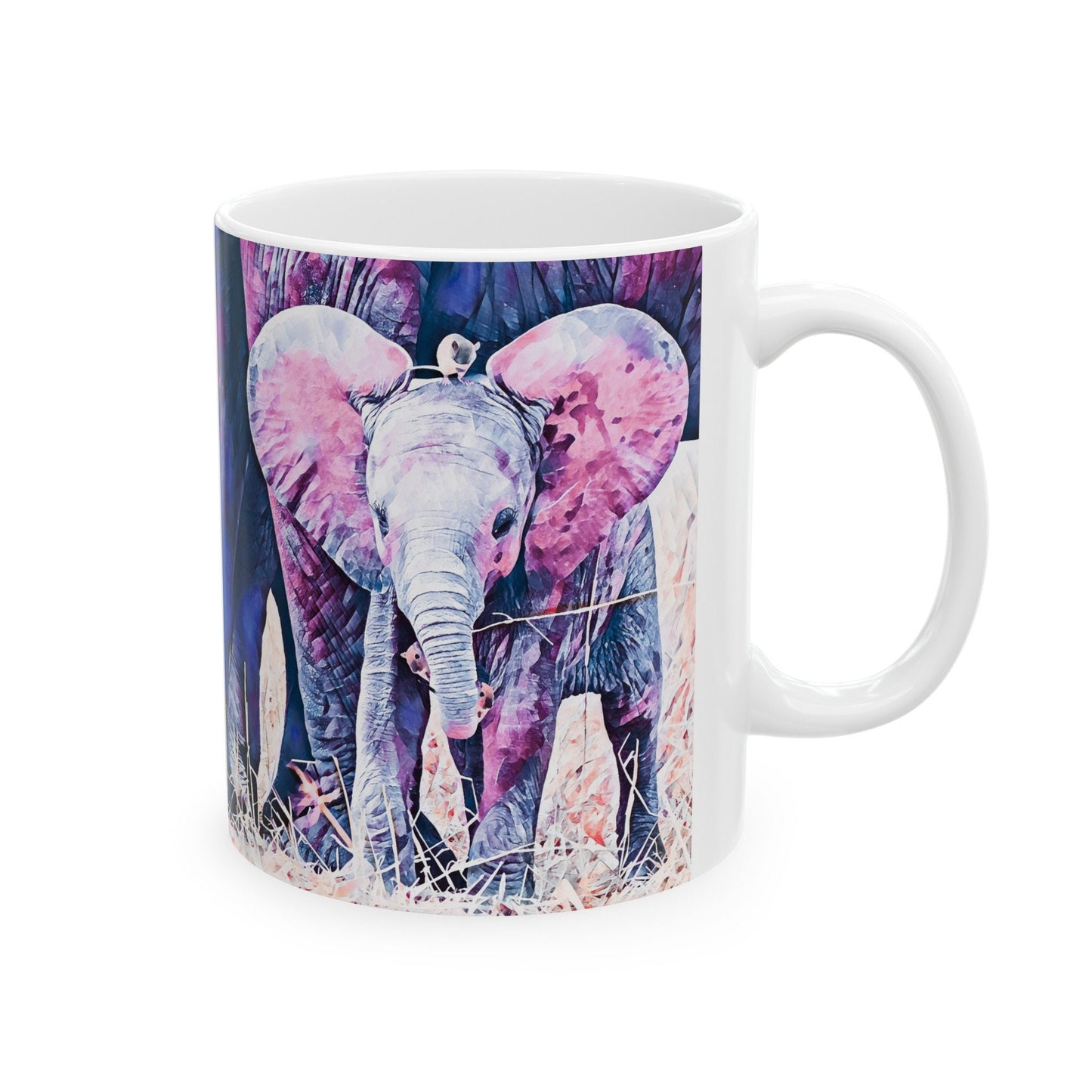 Ella & Mousie Ceramic Mug, (11oz, 15oz), elephant, mice, coffee, cocoa, office, gift,
