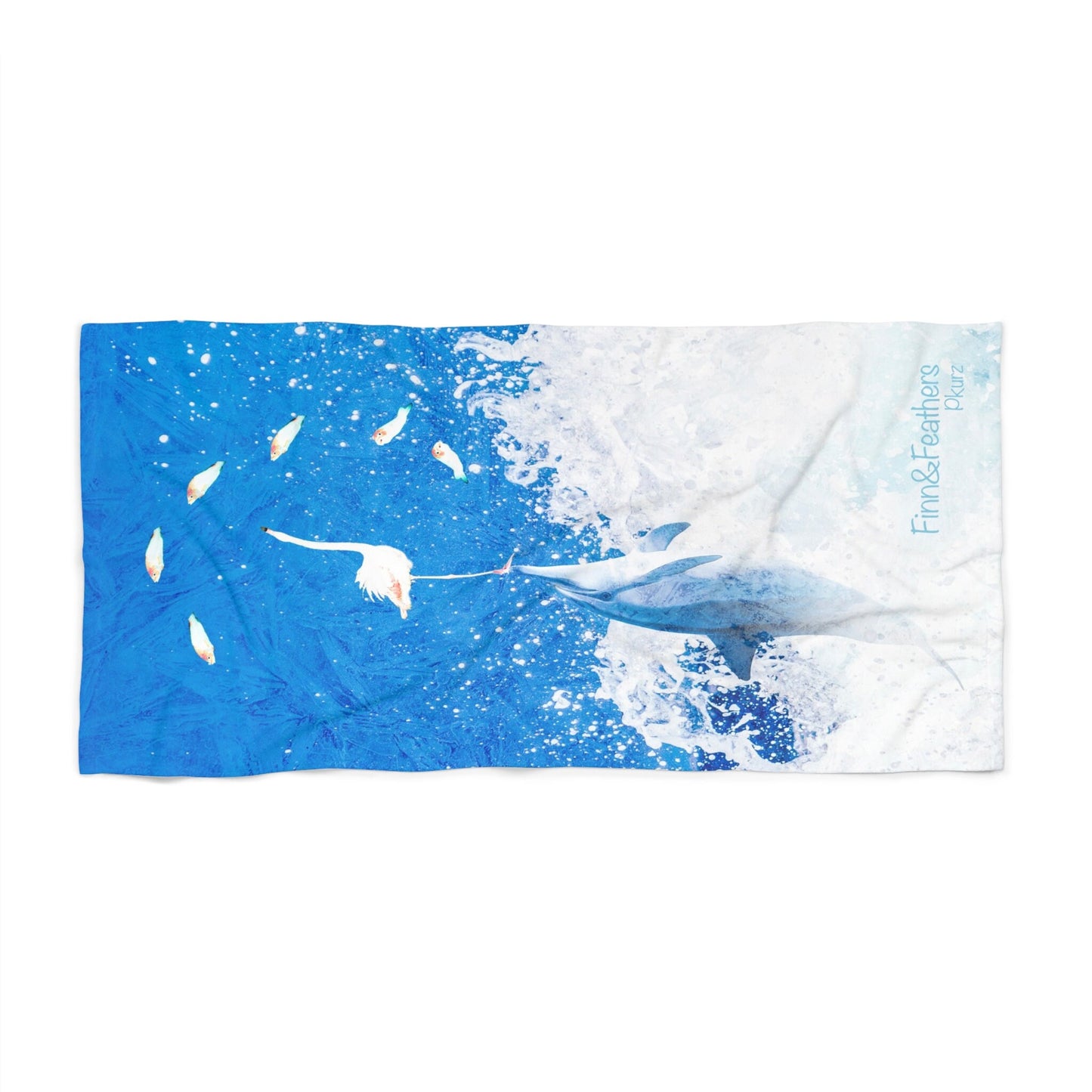 Beach Towel, Finn & Feathers watching flying fish, dolphin, flamingo, ocean, fish, sailing, pool, water sports