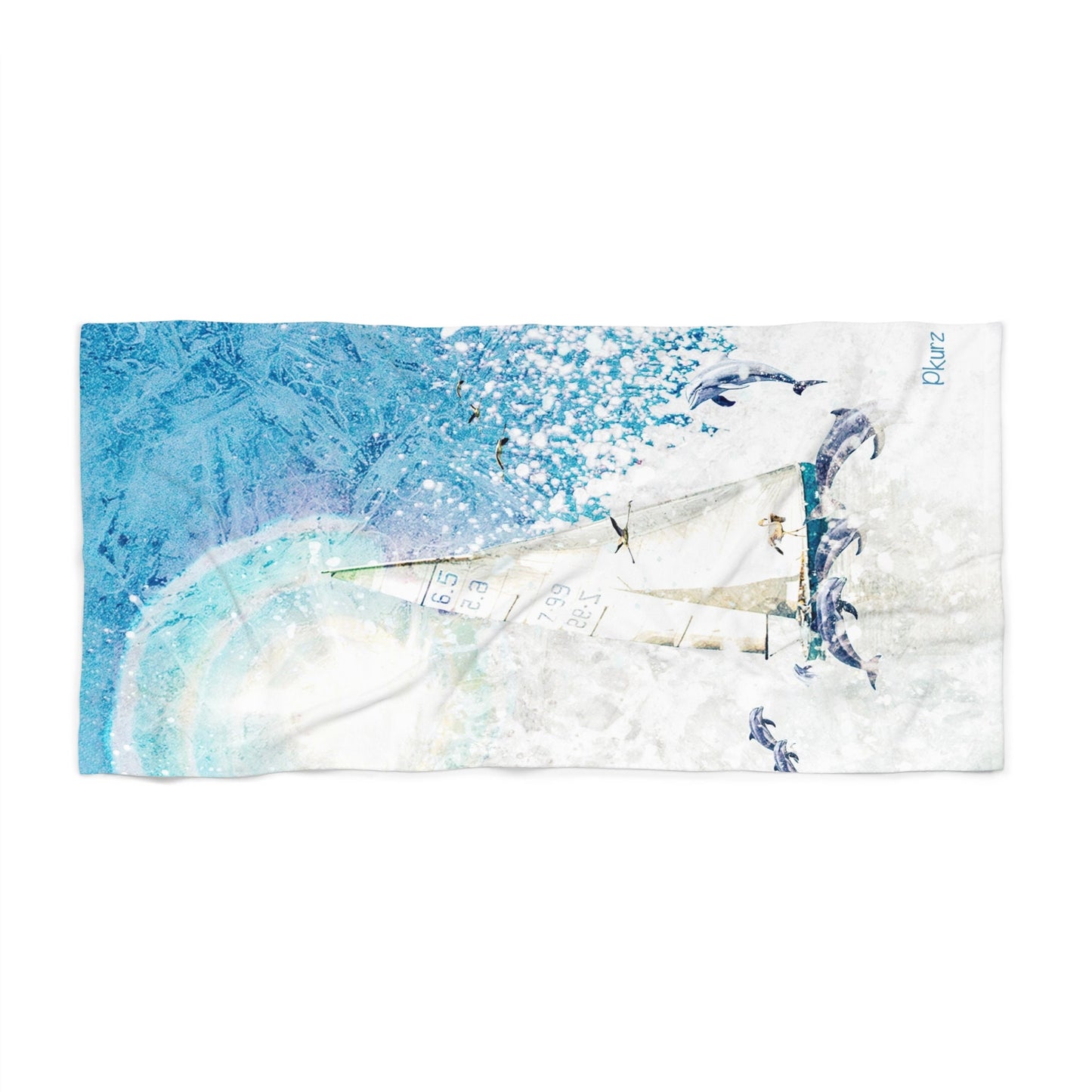 Dolphin and Flamingo Beach Towel - Whimsical Coastal Decor, Finn & Feathers, pool, beach, home, vacation, gift, dolphin, flamingo, airbnb