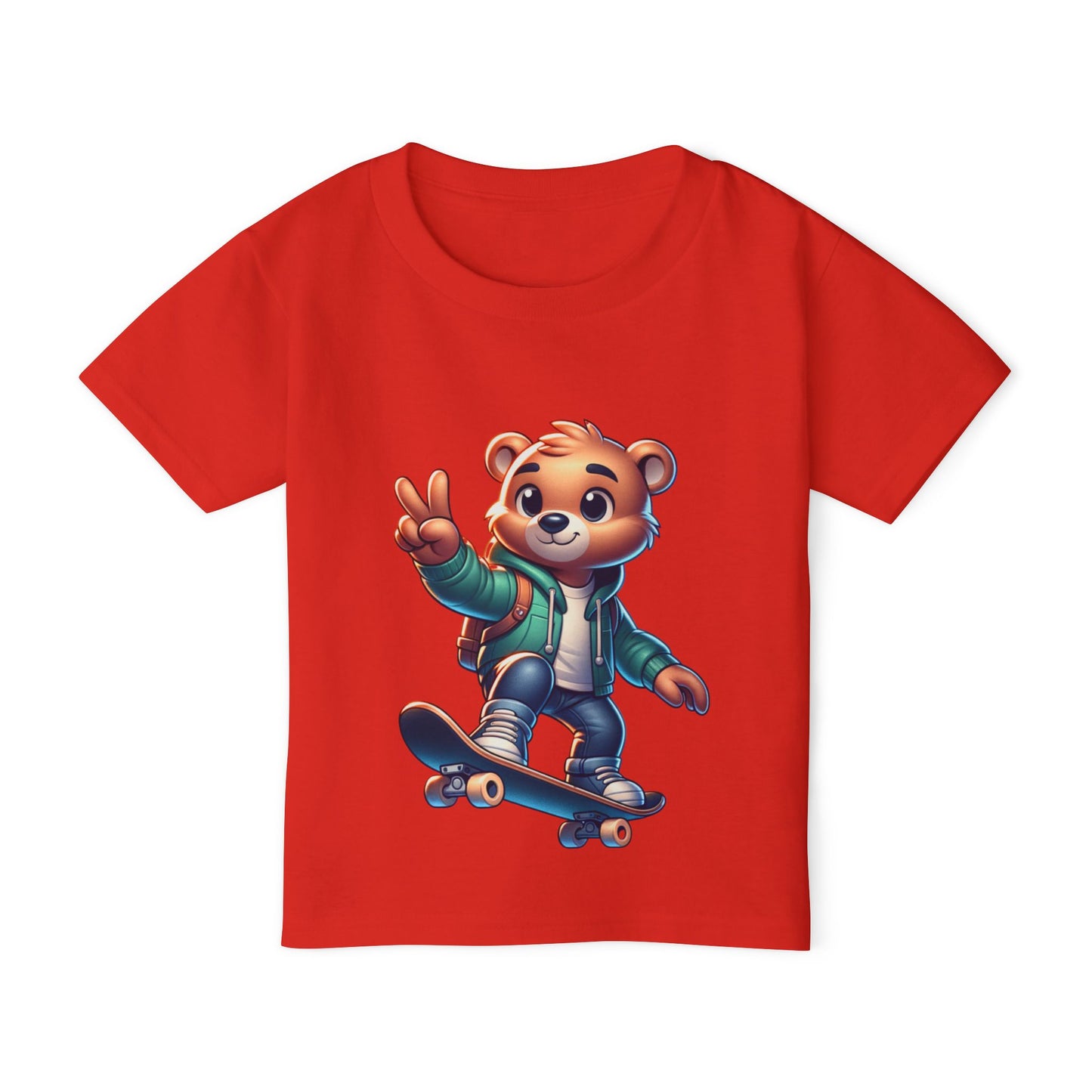 Bear Skateboarding toddler T-Shirt - Peace Sign Graphic TeeHeavy Cotton™ Toddler T-shirt, teenage bear riding a skateboard, many colors, olympics, sports, cartoon style