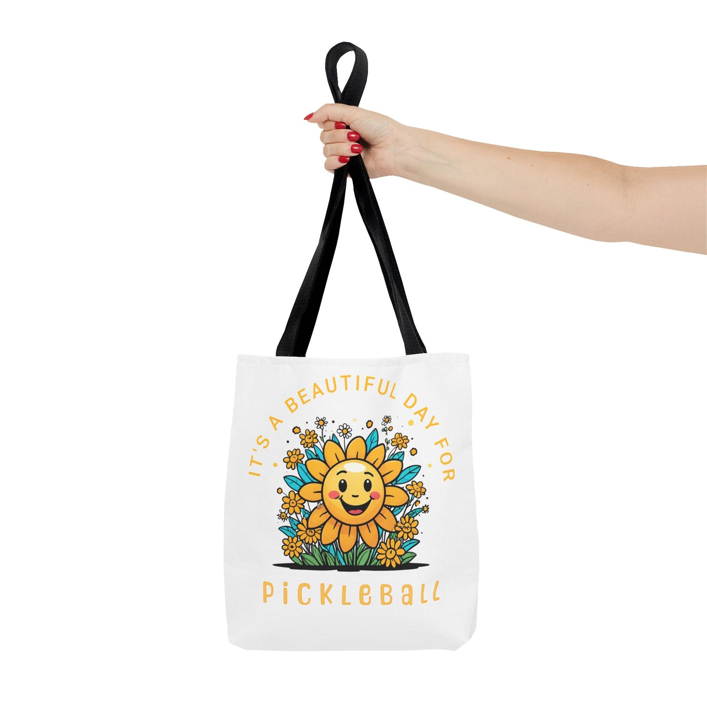 Pickleball Tote Bag, Sun and Flowers Design, Pickleball Player Gift, It's a Beautiful Day, Pickleball Lover, Reusable Shopping Bag, Cute