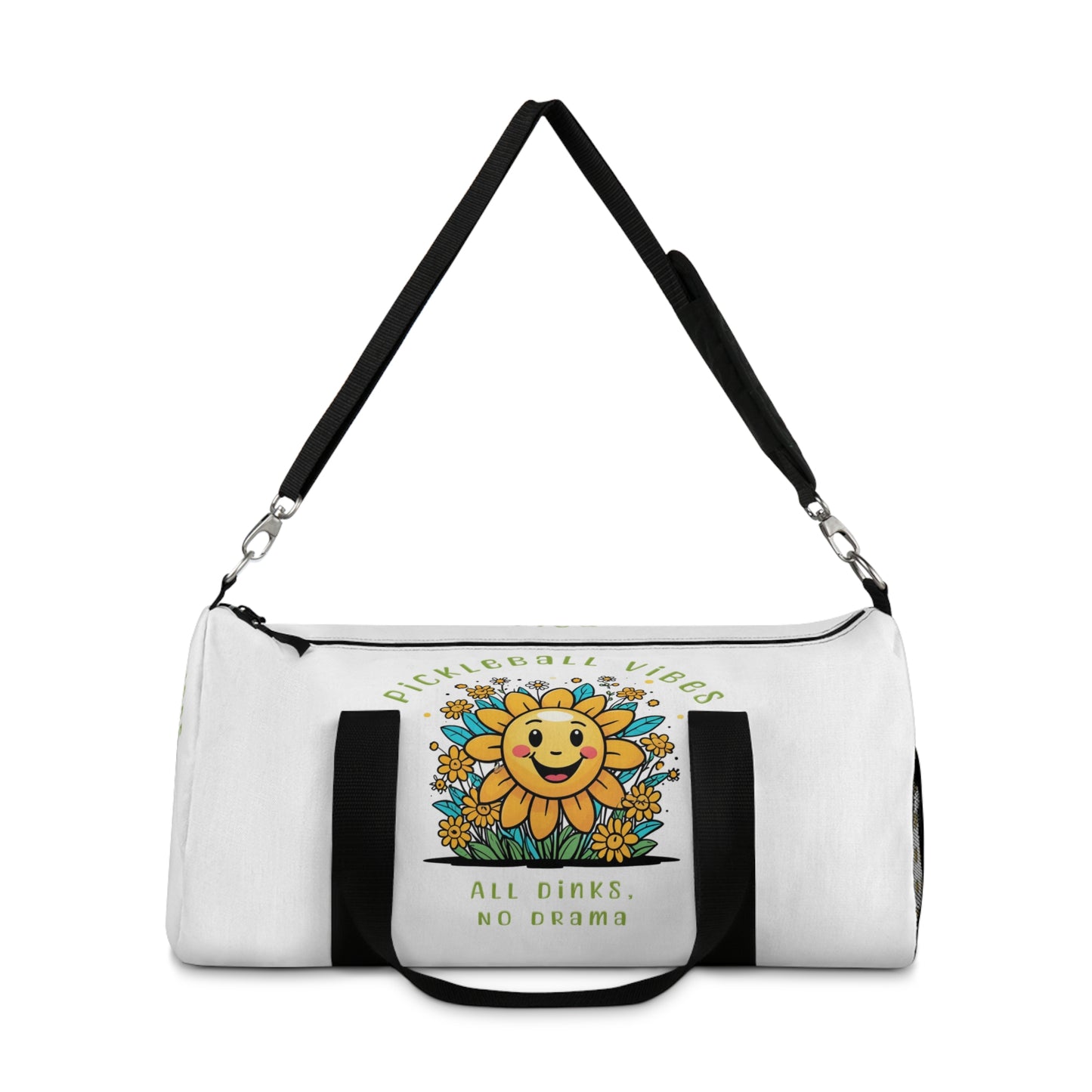 Pickleball Duffle Bag – ‘Pickleball Vibe, All Dinks No Drama’ Sun and Flowers Design Duffel Bag