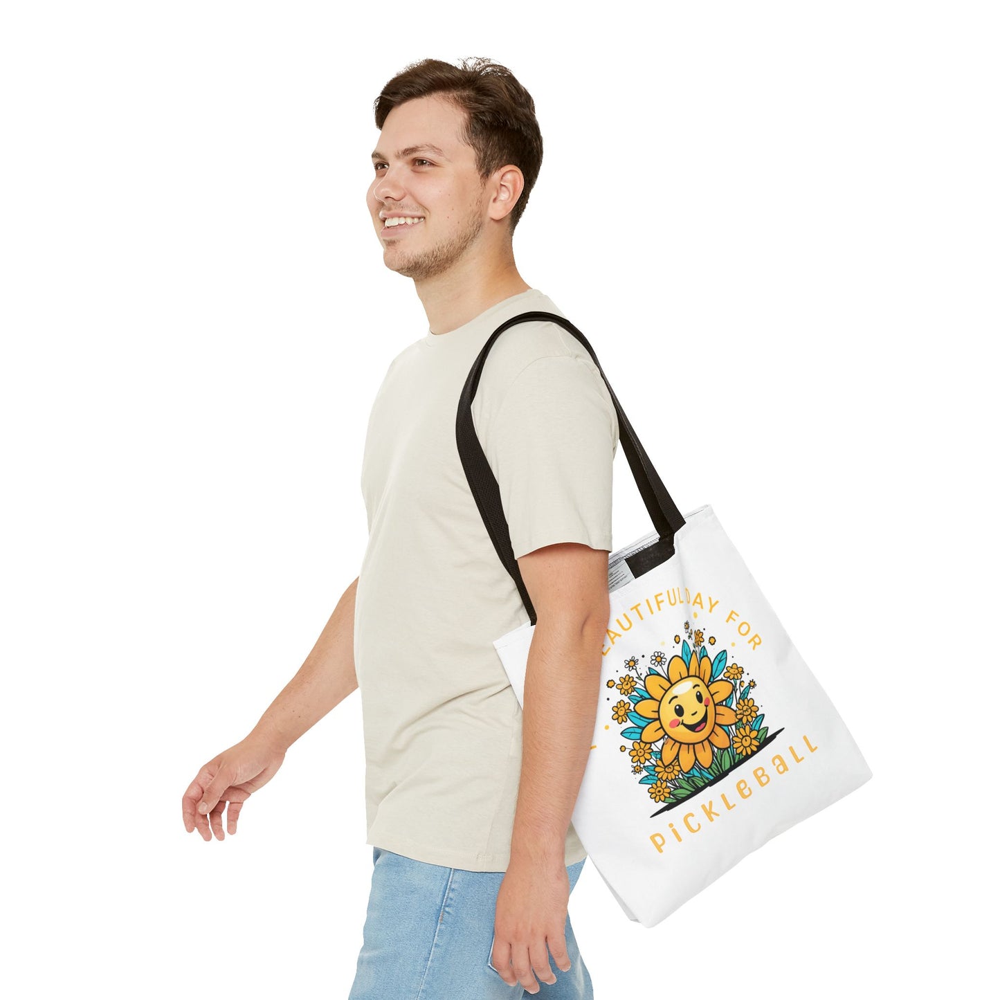 Pickleball Tote Bag, Sun and Flowers Design, Pickleball Player Gift, It's a Beautiful Day, Pickleball Lover, Reusable Shopping Bag, Cute