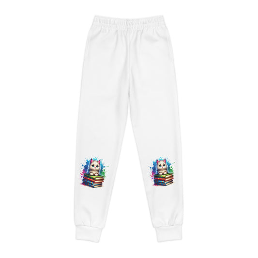 Cat Youth Joggers with Watercolor Design