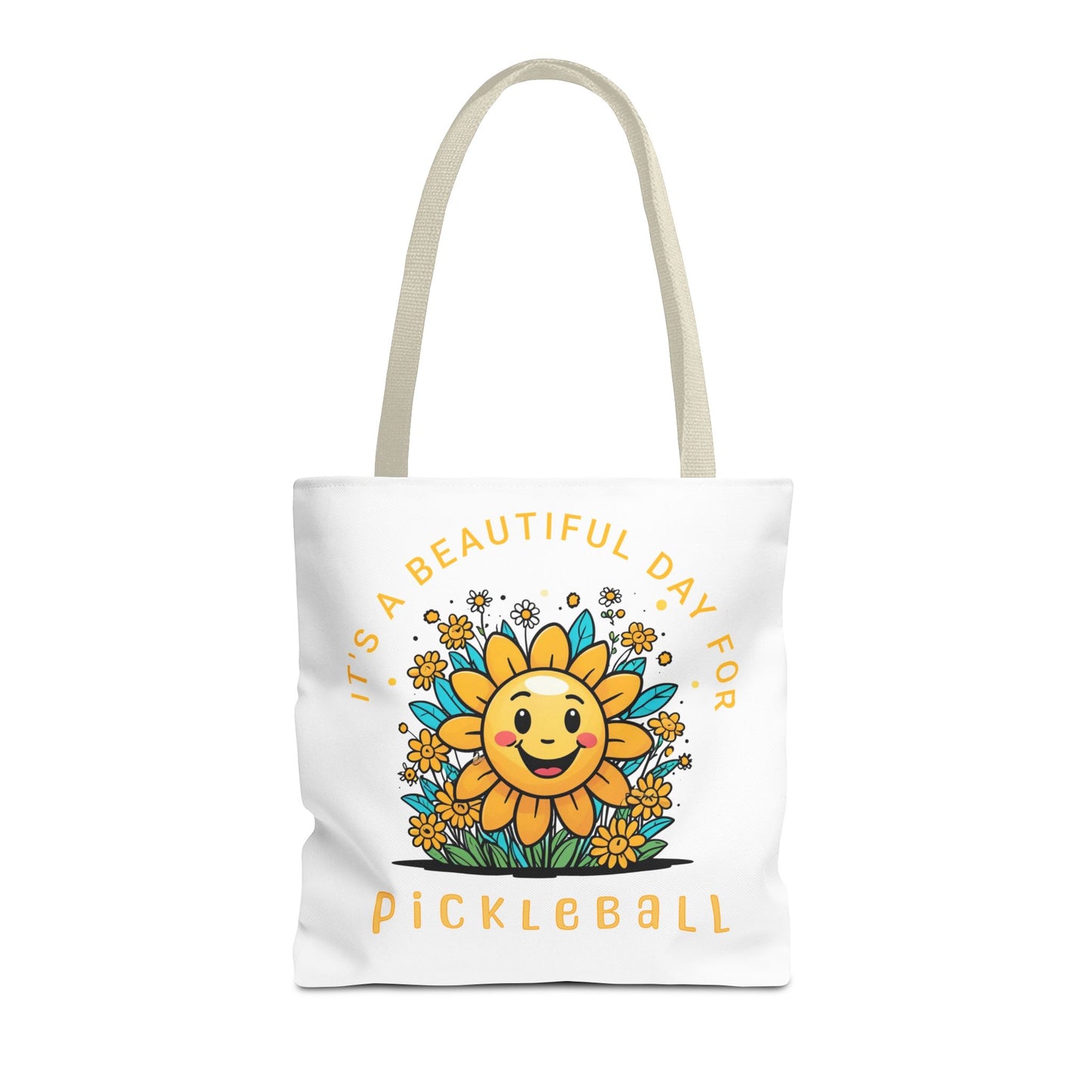 Pickleball Tote Bag, Sun and Flowers Design, Pickleball Player Gift, It's a Beautiful Day, Pickleball Lover, Reusable Shopping Bag, Cute