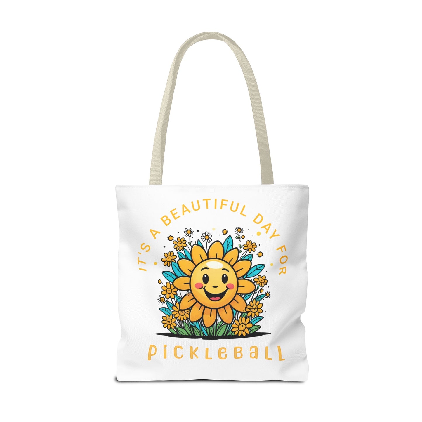 Pickleball Tote Bag, Sun and Flowers Design, Pickleball Player Gift, It's a Beautiful Day, Pickleball Lover, Reusable Shopping Bag, Cute