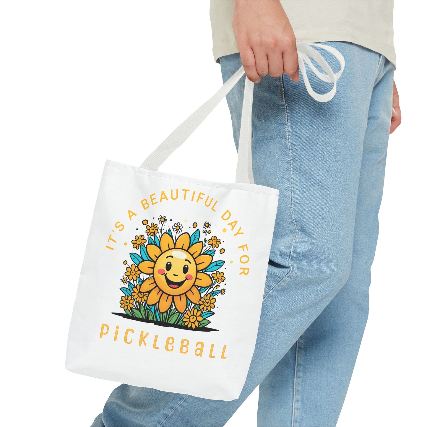 Pickleball Tote Bag, Sun and Flowers Design, Pickleball Player Gift, It's a Beautiful Day, Pickleball Lover, Reusable Shopping Bag, Cute