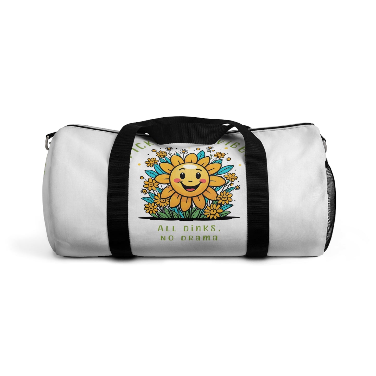 Pickleball Duffle Bag – ‘Pickleball Vibe, All Dinks No Drama’ Sun and Flowers Design Duffel Bag