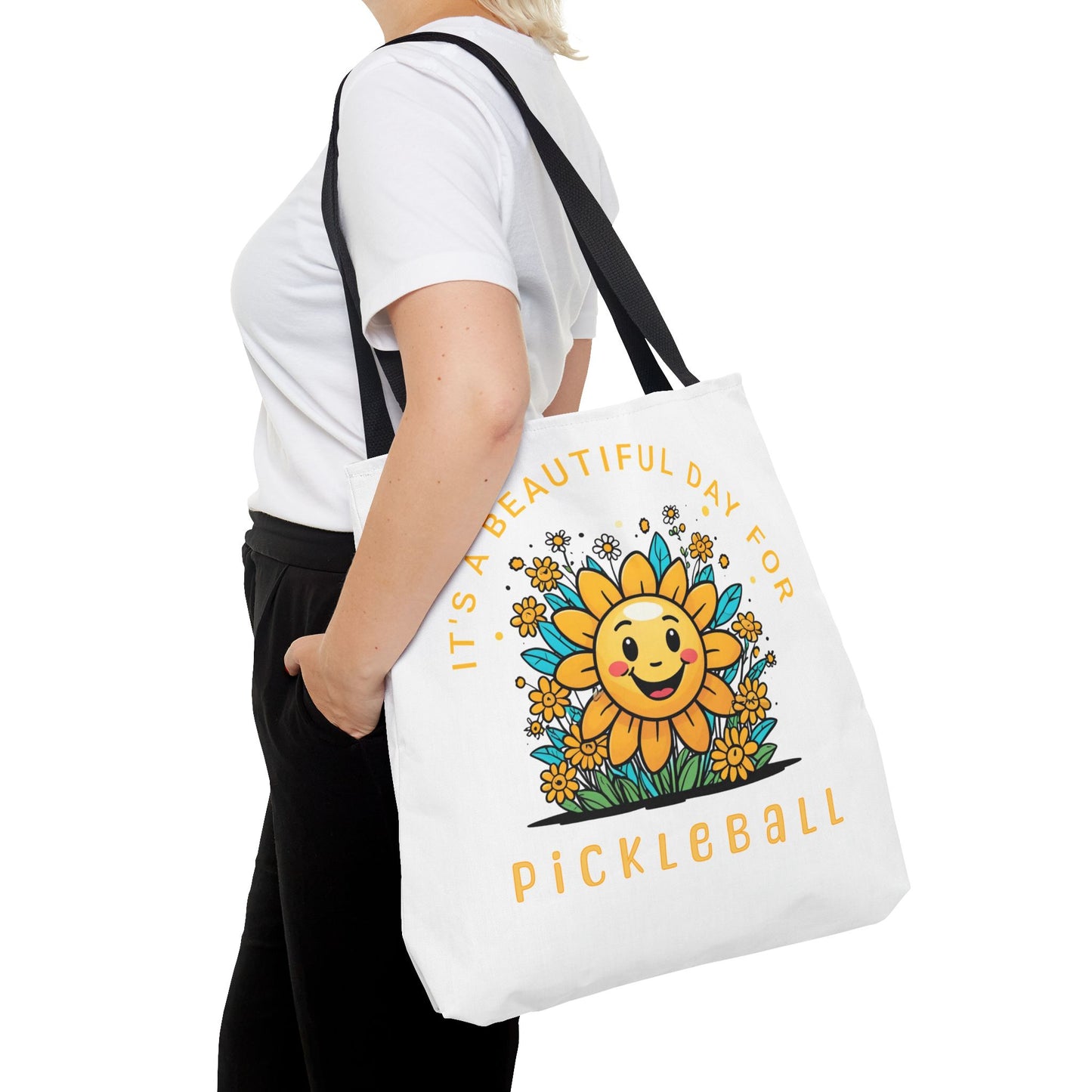 Pickleball Tote Bag, Sun and Flowers Design, Pickleball Player Gift, It's a Beautiful Day, Pickleball Lover, Reusable Shopping Bag, Cute