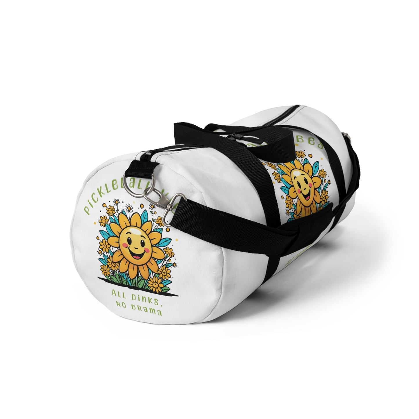 Pickleball Duffle Bag – ‘Pickleball Vibe, All Dinks No Drama’ Sun and Flowers Design Duffel Bag