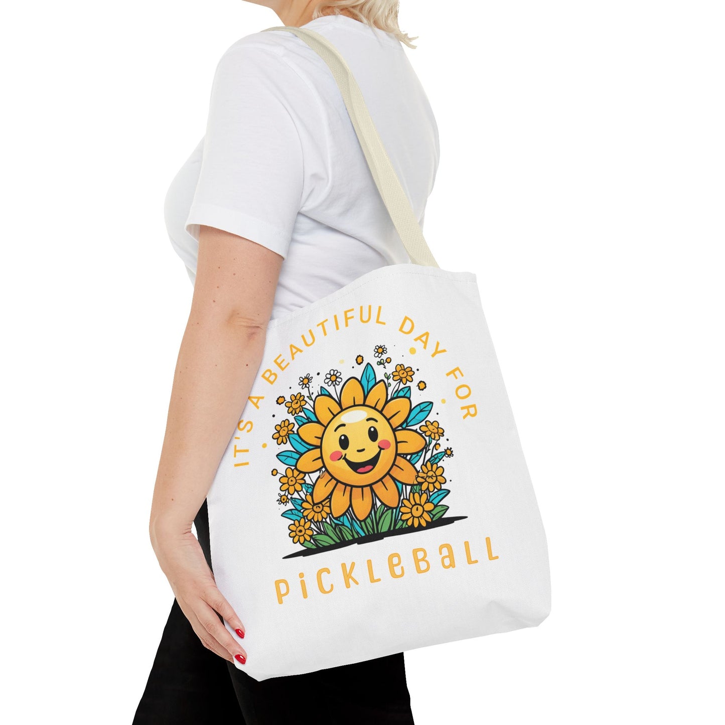 Pickleball Tote Bag, Sun and Flowers Design, Pickleball Player Gift, It's a Beautiful Day, Pickleball Lover, Reusable Shopping Bag, Cute