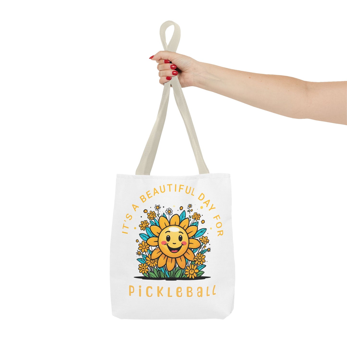 Pickleball Tote Bag, Sun and Flowers Design, Pickleball Player Gift, It's a Beautiful Day, Pickleball Lover, Reusable Shopping Bag, Cute