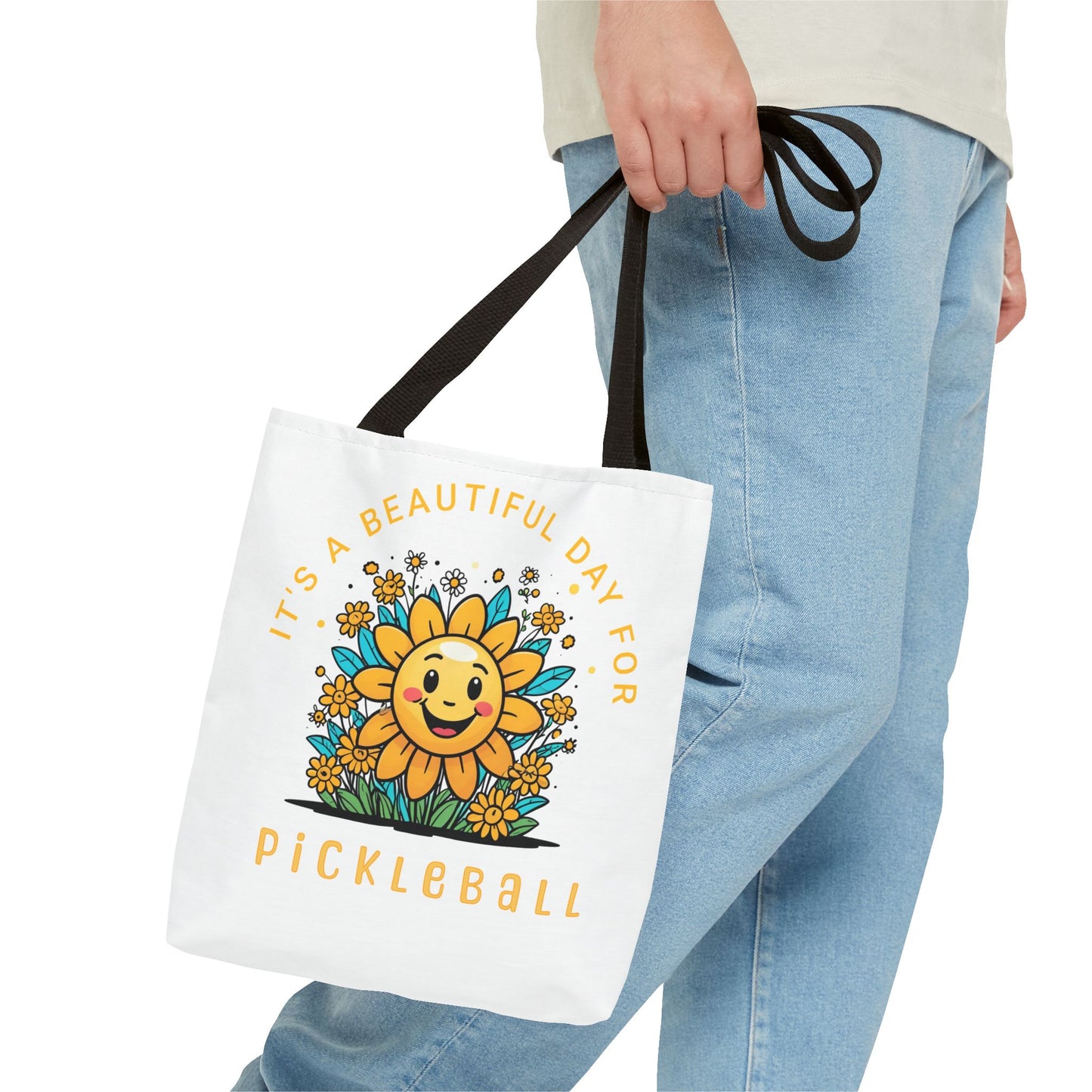 Pickleball Tote Bag, Sun and Flowers Design, Pickleball Player Gift, It's a Beautiful Day, Pickleball Lover, Reusable Shopping Bag, Cute