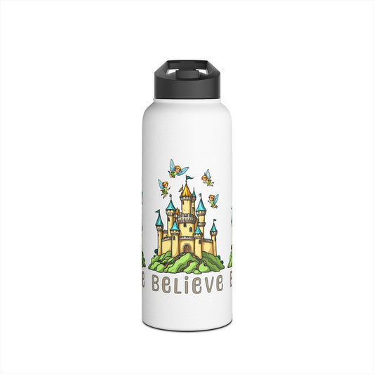 Copy of Water Bottle - Whimsical Fairies Flying Above Castle - BELIEVE
