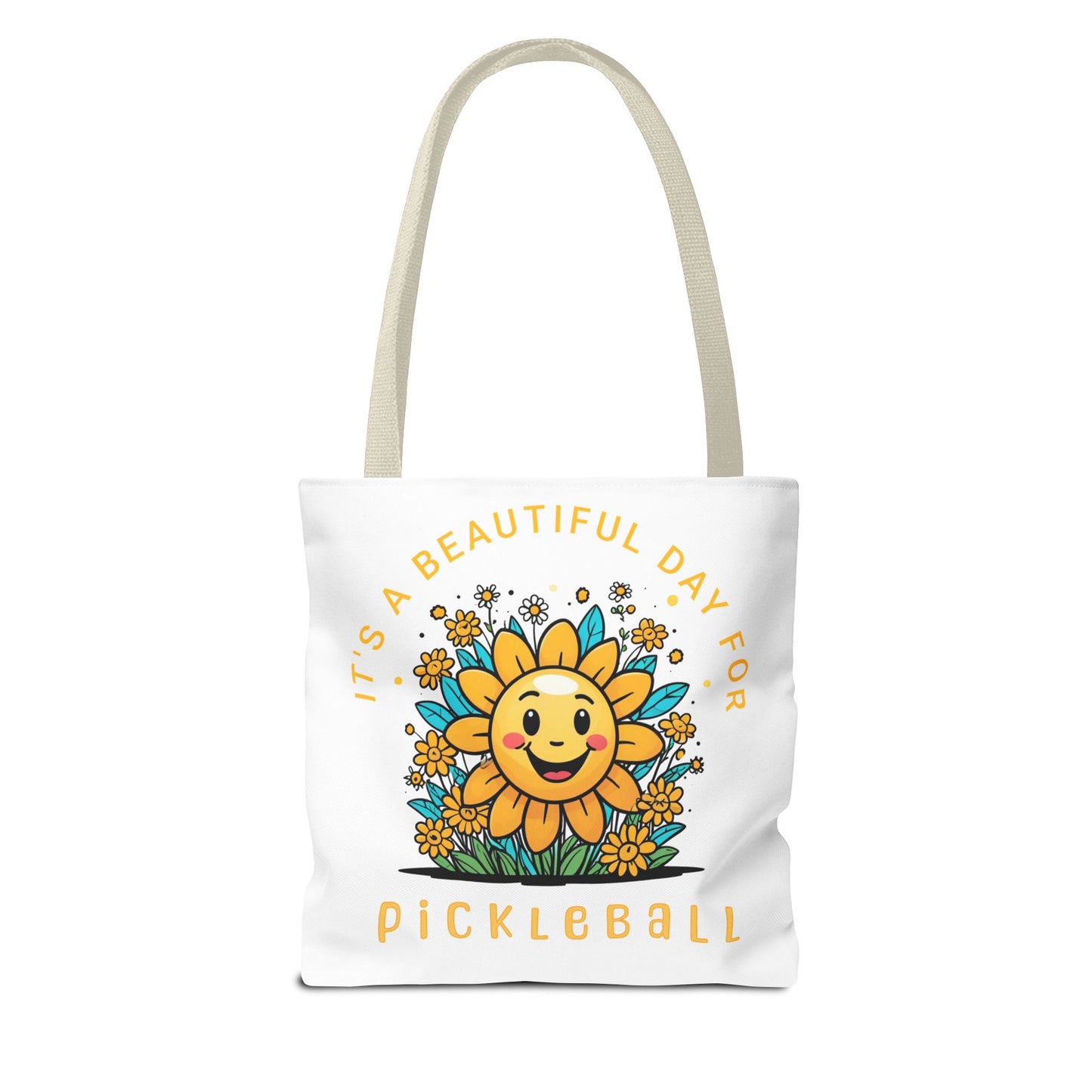 Pickleball Tote Bag, Sun and Flowers Design, Pickleball Player Gift, It's a Beautiful Day, Pickleball Lover, Reusable Shopping Bag, Cute