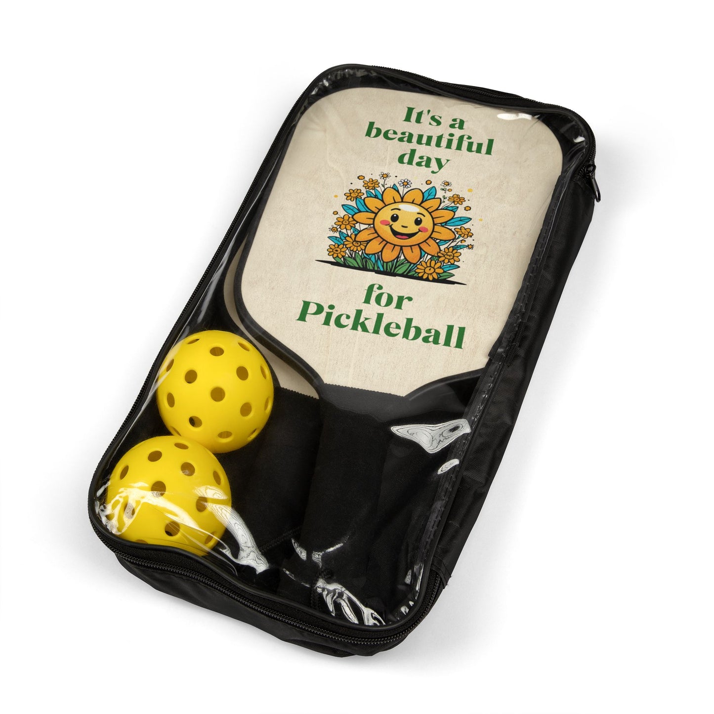 "It's a Beautiful Day for Pickleball Paddle & Ball Kit – Sun & Flowers Design"- Happy Sun Pickleball Kit