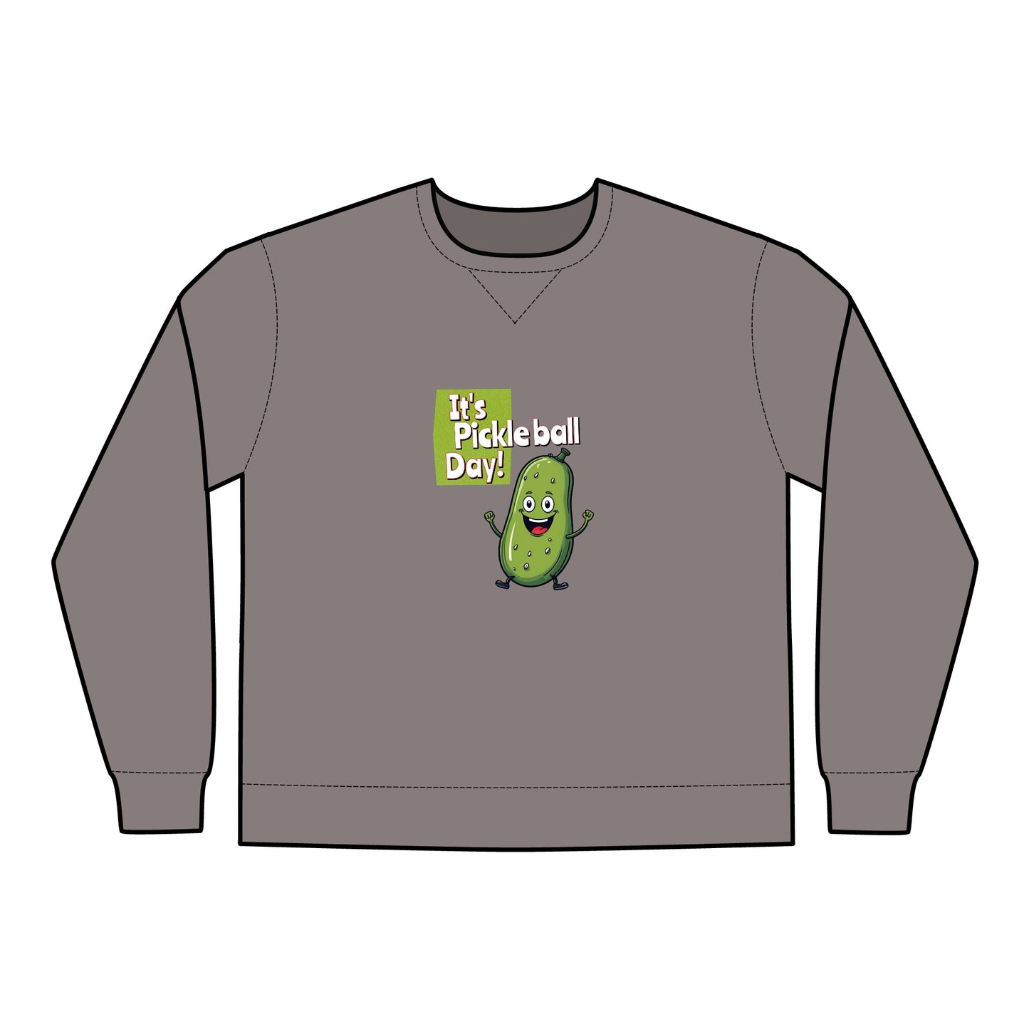 Crewneck Sweatshirt - Happy Pickle Dude - It's Pickleball Day Design