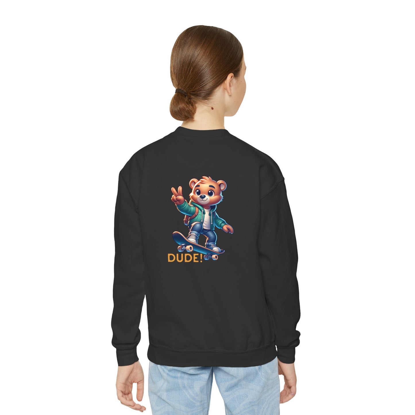 Bear Skateboard Youth Crewneck Sweatshirt with 'DUDE'