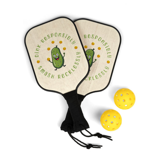 "Dink Responsibly, Smash Relentlessly Pickleball Paddle & Ball Kit – Happy Pickle Juggling Design" Pickleball Kit