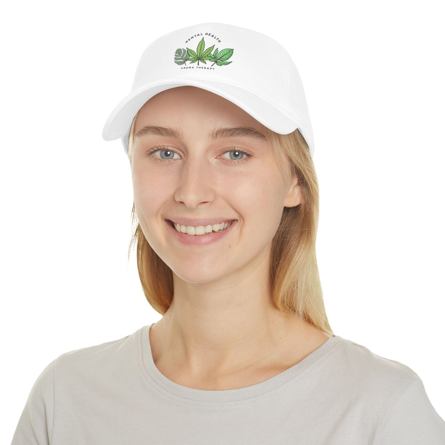 "Mental Health Aromatherapy Hat – Lavender, Cannabis, Eucalyptus Leaves Design | Creations by Paulak" Low Profile Baseball Cap