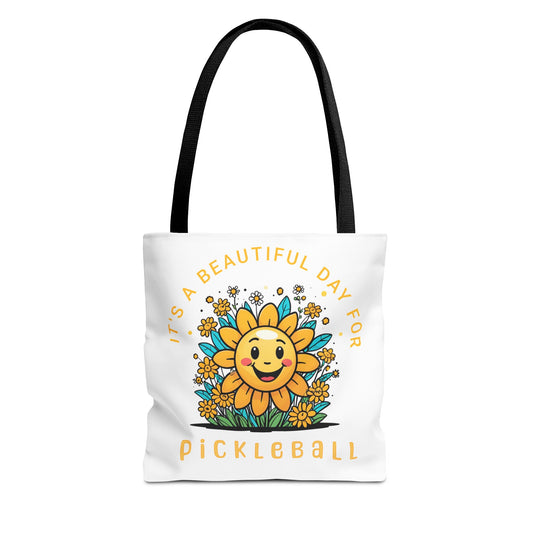 Pickleball Tote Bag, Sun and Flowers Design, Pickleball Player Gift, It's a Beautiful Day, Pickleball Lover, Reusable Shopping Bag, Cute