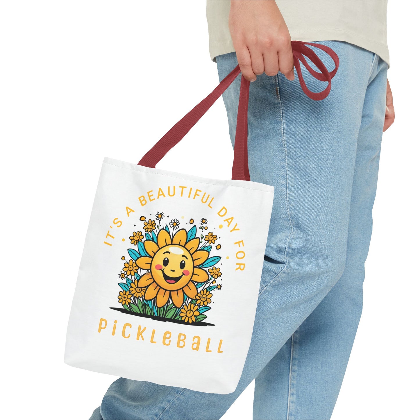 Pickleball Tote Bag, Sun and Flowers Design, Pickleball Player Gift, It's a Beautiful Day, Pickleball Lover, Reusable Shopping Bag, Cute