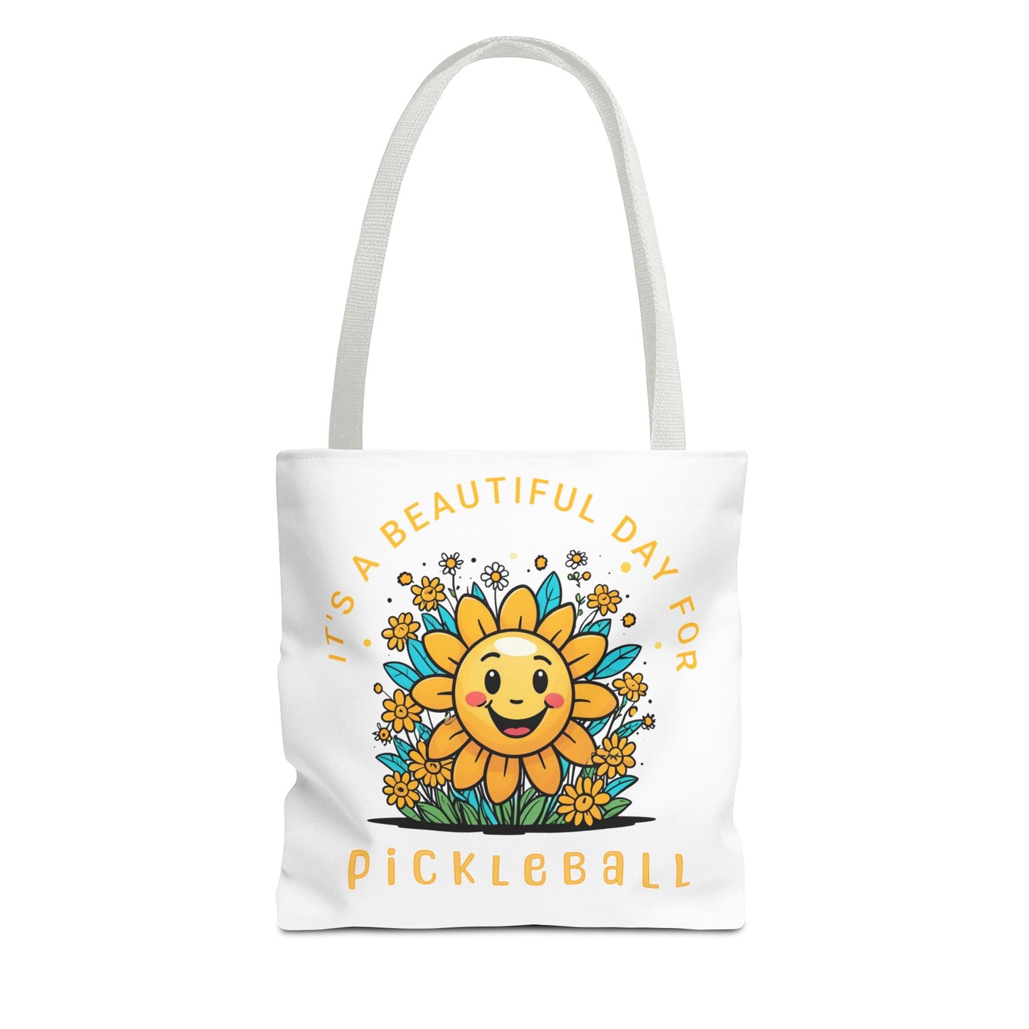 Pickleball Tote Bag, Sun and Flowers Design, Pickleball Player Gift, It's a Beautiful Day, Pickleball Lover, Reusable Shopping Bag, Cute