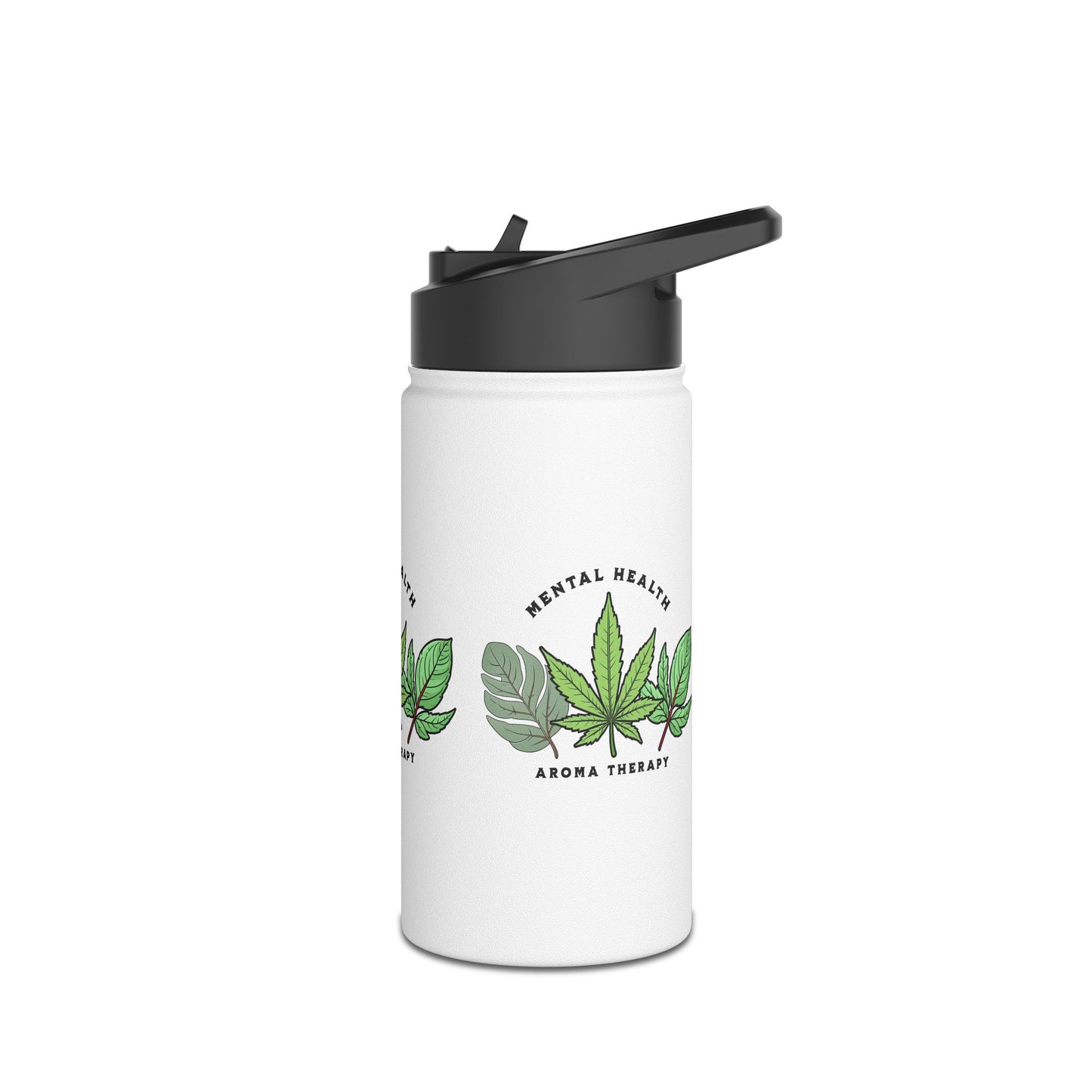 "Mental Health Aroma Therapy Stainless Steel Water Bottle – Lavender, Marijuana, and Eucalyptus Leaf Design"