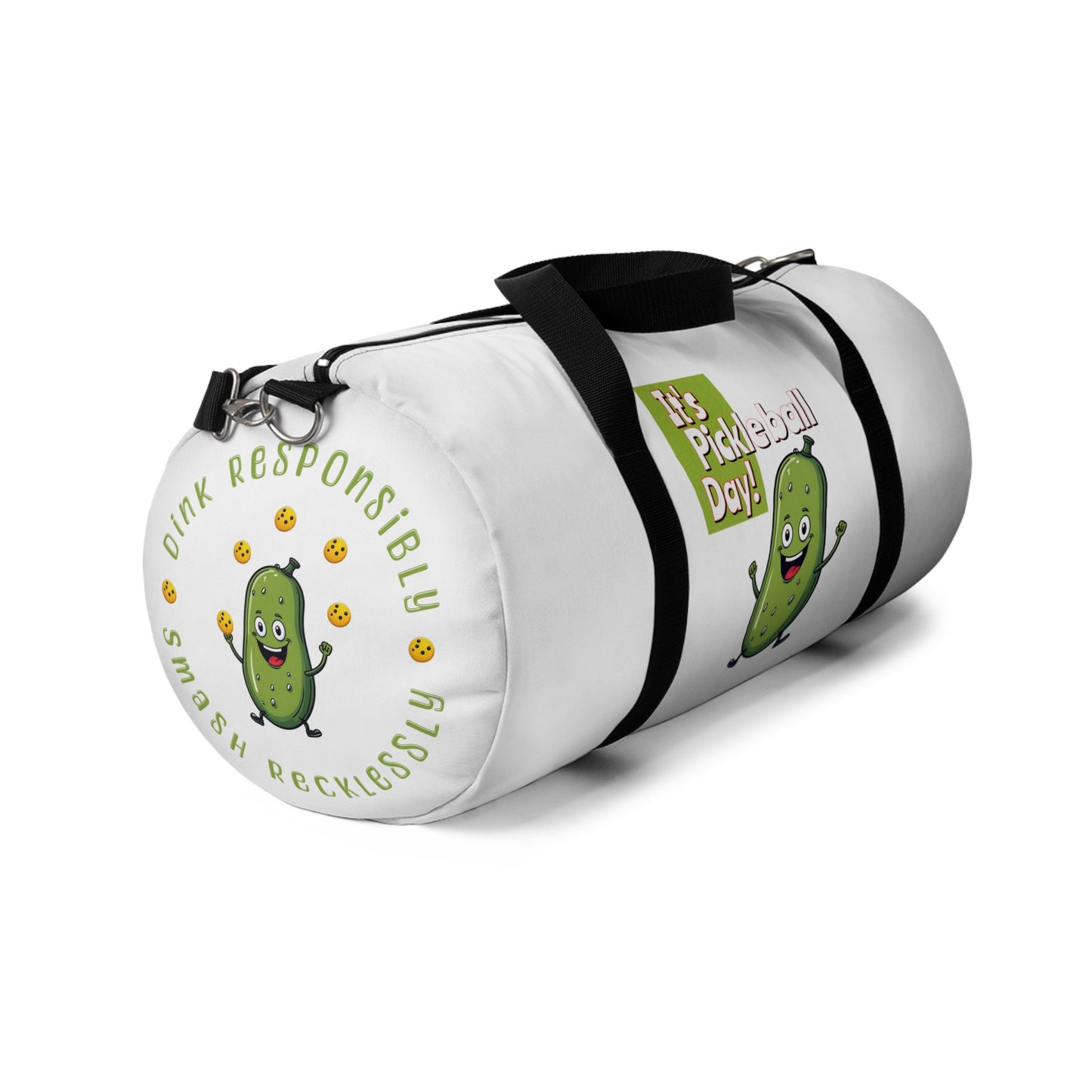 Pickleball Duffle Bag – ‘It’s Pickleball Day’ with Pickle Dude Design, Perfect for Players!