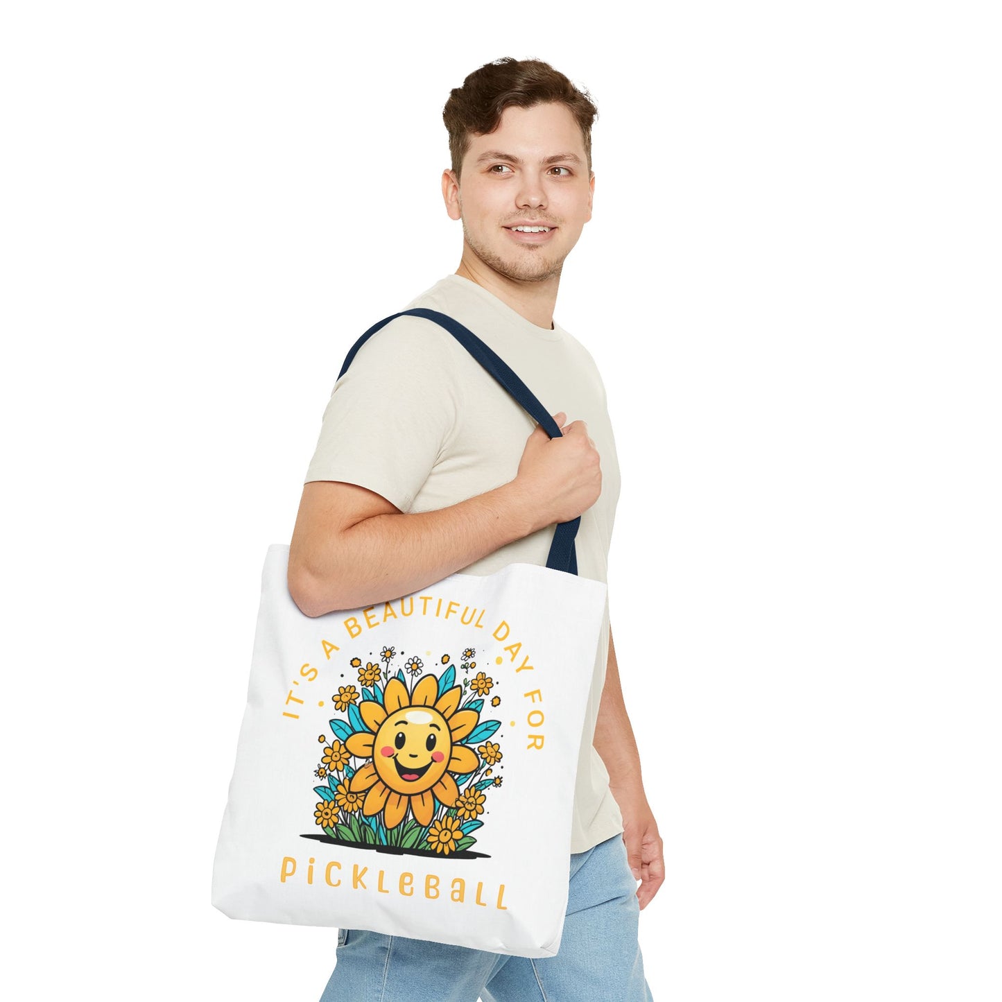 Pickleball Tote Bag, Sun and Flowers Design, Pickleball Player Gift, It's a Beautiful Day, Pickleball Lover, Reusable Shopping Bag, Cute