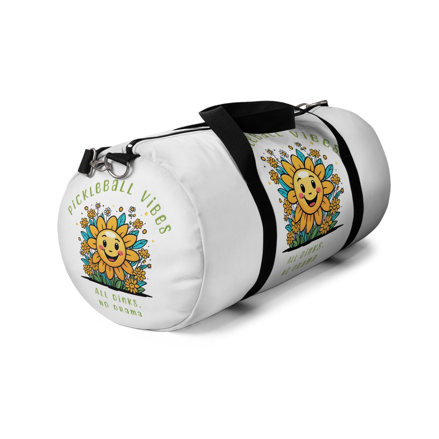 Pickleball Duffle Bag – ‘Pickleball Vibe, All Dinks No Drama’ Sun and Flowers Design Duffel Bag