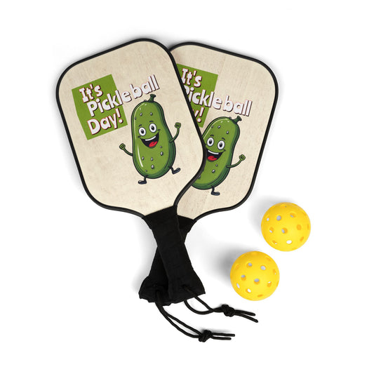 Fun pickleball paddle and ball set "It's Pickleball Day"