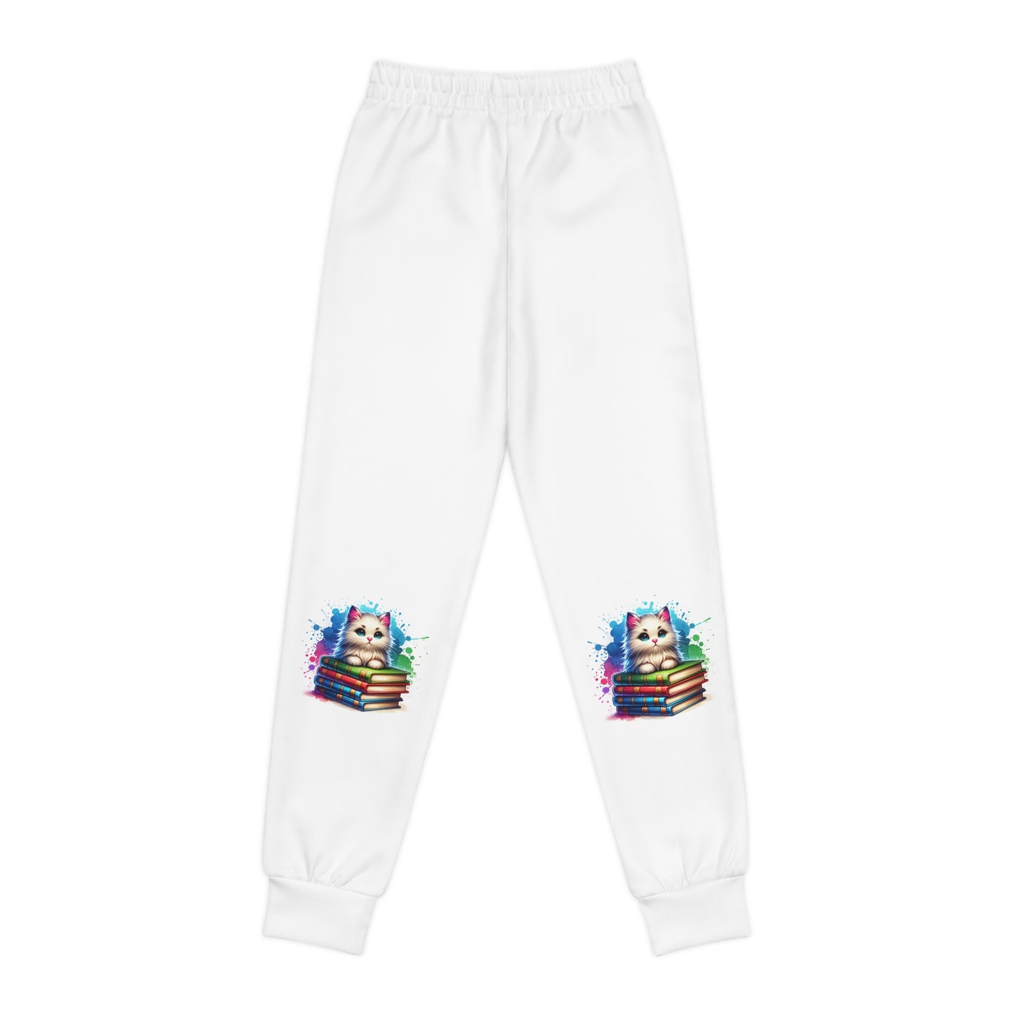 Cat Youth Joggers with Watercolor Design