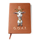 "Be the G.O.A.T. Leather Journal – Cute Goat with Gold Medal Design"