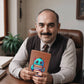 "Elegant Leather Journal – Cute Monster with Stack of Books Design"