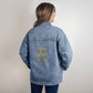 Sunflowers Make Me Happy  Oversized Women's DTG Denim Jacket with fun sunflowers and an uplifting message!