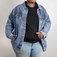 Sunflowers Make Me Happy  Oversized Women's DTG Denim Jacket with fun sunflowers and an uplifting message!